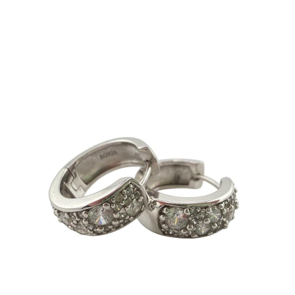 Supreme Jewelers Sterling Silver Pave Cubic Zirconia Split-Band Hoop Earrings